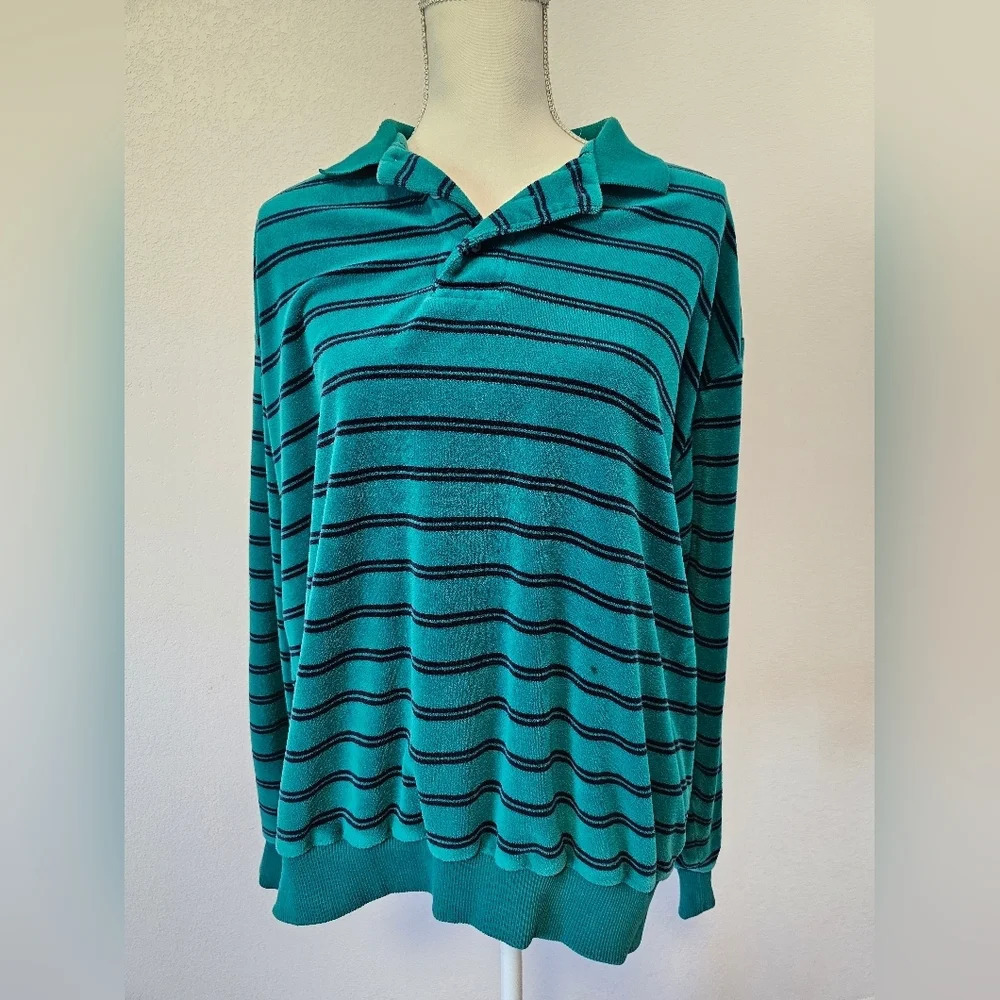 The Fox Collection Vintage Collared Long Sleeve "Velvet" Feel *Has Stain Size L - Picture 2 of 7
